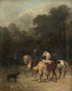 Cavaliers Et Chiens by John Lewis Brown