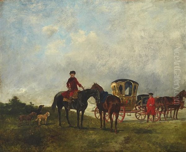 A Carriage With Figures And A Dog In An Extensive Landscape - view 1