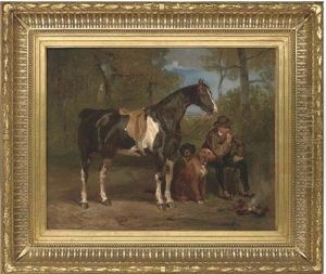 A Huntsman Smoking At A Campfire