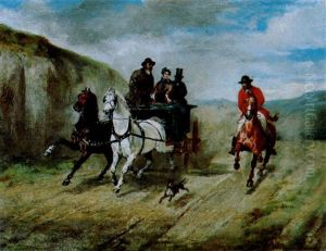 Landschaft Mit Zweispanner, Reiter Und Hund by John Lewis Brown