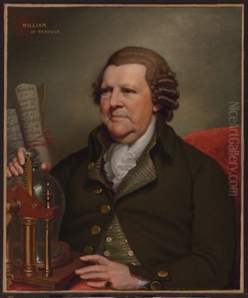 Portrait Of Sir William Franklin Of Muntham Court, Sussex (1720-1805), Seated Half-length, His Hand Resting On A Pressure Pump, With Two Inscribed Scrolls Behind - view 1