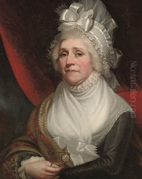 Portrait Of A Lady, Half-length, In A Black Dress With A Brocade Shawl And A Mob Cap, A Pair Of Spectacles In Her Right Hand - view 1