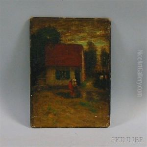 House With Figure And Trees by Thomas Austen Brown
