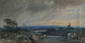 Landscape With Figure And A Distant Windmill by Joseph William Allen