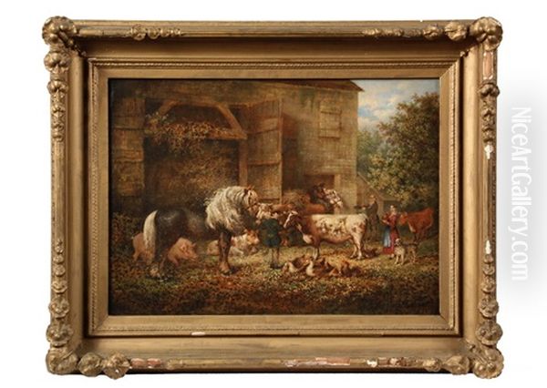 Southern Barnyard Genre Scene With Display Of Livestock Being Tended, Including Dray Horse... - view 1
