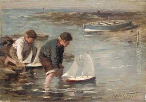 Playing By The Shore by William Marshall Brown