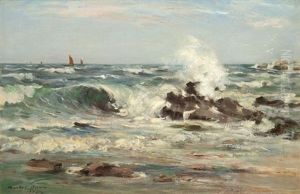Breaking Waves Near Dunure, Ayrshire by William Marshall Brown