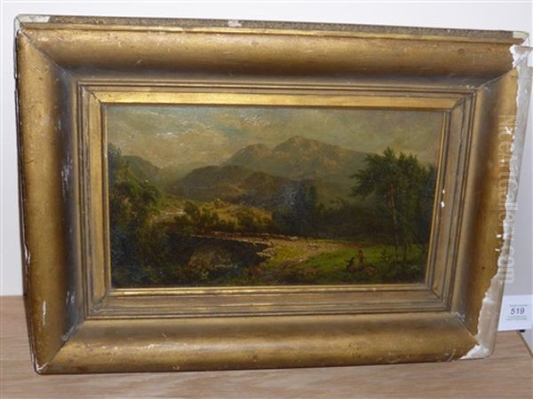 Figures Conversing In A Mountainous Landscape, A Figure Droving Cattle In The Distance - view 1