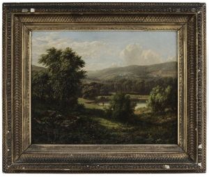 Pastoral Landscape With Figures Fishing by William Mason Brown