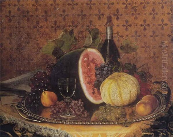 A Still Life With Fruit And Wine On A Silver Platter - view 1