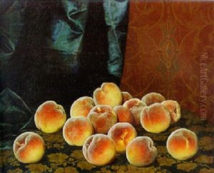 Still Life Of Peaches On Tapestry