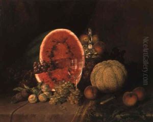 Still Life With Watermelon, Grapes, Peaches... by William Mason Brown