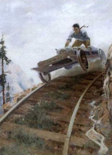 One-man Rail Car Racing Down A Mountain Track - view 1