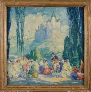 Scene De Genre Devant Un Chateau by George Elmer Browne