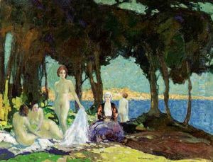 Women Bathing At A Lake by George Elmer Browne
