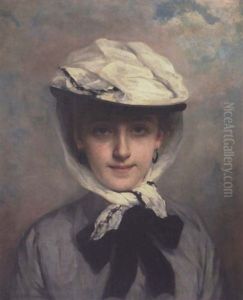 Portrait Of A Girl With Hat And Pierced Ears by Henriette (Sophie) Bouteiller Browne