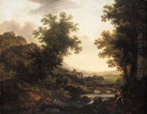 An Extensive Italianate Landscape With A Goat Herder In The Foreground by Joseph Browne