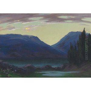 Sundown At Tadousac, Quebec (+ The Rising Moon At Tadousac, Quebec; 2 Works) by Joseph Archibald Browne