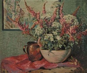 Flowers And Copper Pot On A Tabletop