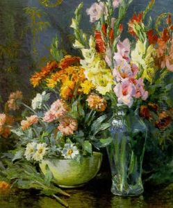 Zinnias And Gladiolas by Matilda (Van Wyck) Browne