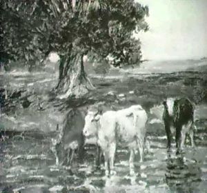 Cows In A Stream by Matilda (Van Wyck) Browne