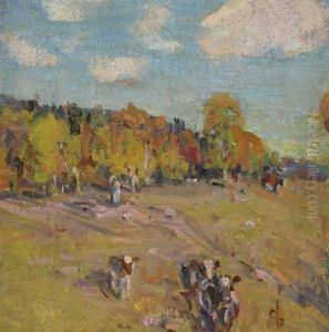 Calves On A Hillside by Peleg Franklin Brownell
