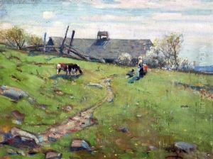 Mother & Children On A Hillside by Peleg Franklin Brownell