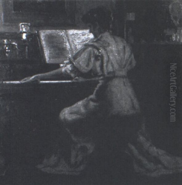 Victorian Interior With Woman Playing Piano - view 1