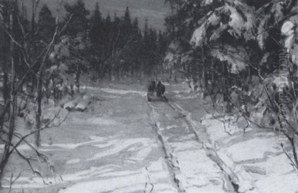 Horse-drawn Sleigh  In A Winter Landscape - view 1