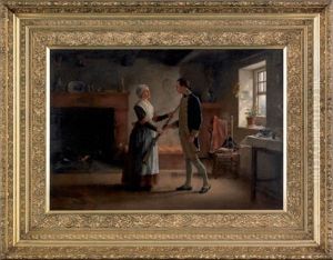 Interior Scene Depicting A Revolutionary Soldier Bidding Farewell To His Wife