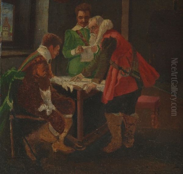 Three Nobles Discussing Over The Map - view 1