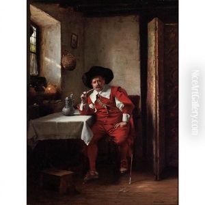 Seated Cavalier Smoking A Pipe In An Interior by Vaclav Brozik