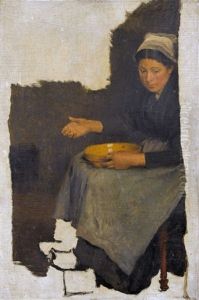 Studie Zu Sitzender Bauerin Mit Schussel by Vaclav Brozik