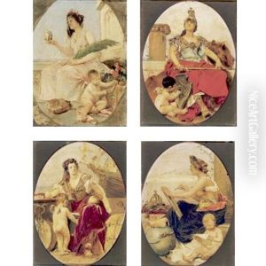 Allegories Of Force, History, Peace And Commerce (4 Works) by Vaclav Brozik