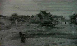 Wiesenlandschaft Mit Einem Mohrrubenfeld, Auf Dem Eine Alte Bauersfrau Ihr Gemuse Erntet