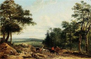 A Wooded Landscape With A Shepherdess And Her Cattle On A Path Together With A Horseman by Lazare Bruandet