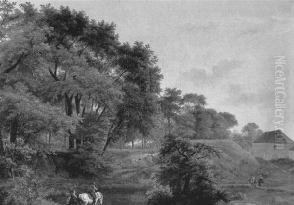 Paysage Avec Cavaliers Et Bergere Pres D'un Lac - view 1