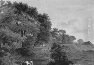 Paysage Avec Cavaliers Et Bergere Pres D'un Lac by Lazare Bruandet