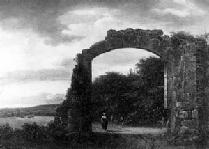 Paysage Aux Ruines Avec Villageois Marchand Sur Un Chemin by Lazare Bruandet