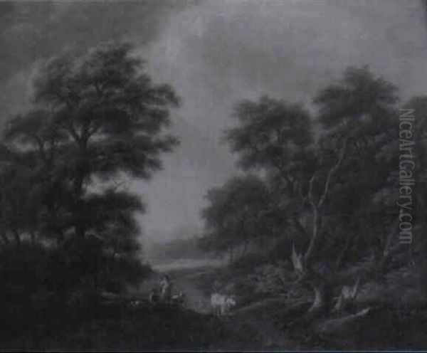 Le Repos Des Bergers Sur Le Chemin Dans Un Paysage Boise - view 1