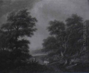 Le Repos Des Bergers Sur Le Chemin Dans Un Paysage Boise by Lazare Bruandet
