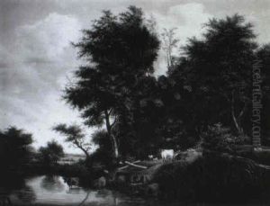 Paysage De Riviere Avec Une Scene Pastorale by Lazare Bruandet