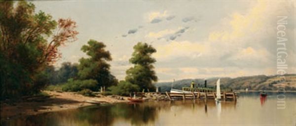 Riverbank With Figures And Boats - view 1