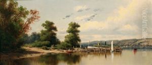 Riverbank With Figures And Boats by William Bruce
