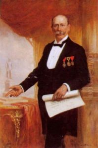 Ganzfiguriges Bildnis Des Bauunternehmers Ludwig Bock, Trager Des Ritterkreuzes Des Kaiser Franz Josef Ordens by Oskar Bruech