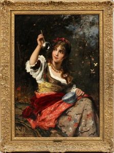 Girl Blowing Bubbles by Lajos Bruck