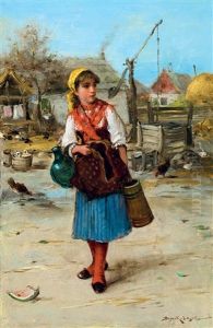 Girl With Red Kerchief by Lajos Bruck