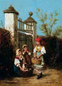 Girls In The Garden by Lajos Bruck