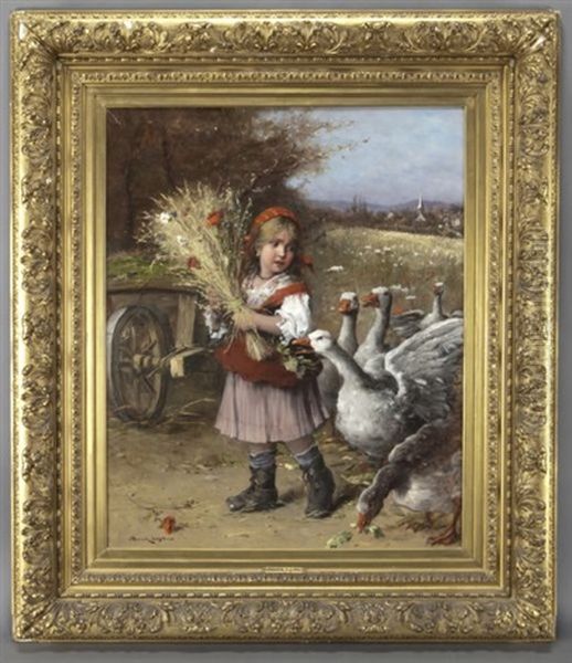 Village Girl With Geese - view 1