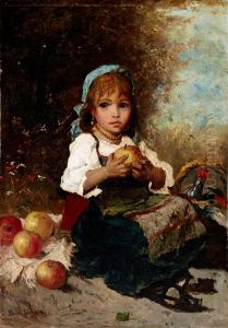 Girl With Apples by Lajos Bruck